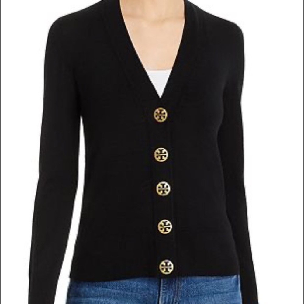 Tory Burch black merino wool cardigan